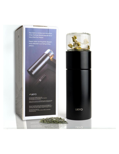 Botella Infusora de Té Ukiyo Steel 0.3L Acero Inoxidable y Vidrio