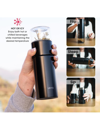 Botella Infusora de Té Ukiyo Steel 0.3L Acero Inoxidable y Vidrio
