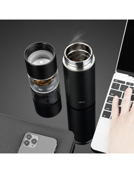 Botella Infusora de Té Ukiyo Steel 0.3L Acero Inoxidable y Vidrio