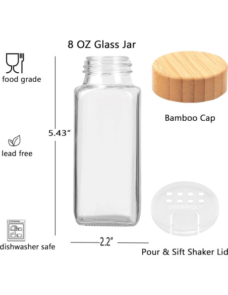 Juego de 24 Tarros de Vidrio para Especias SWOMMOLY 8 oz