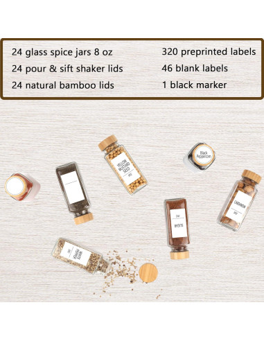Juego de 24 Tarros de Vidrio para Especias SWOMMOLY 8 oz