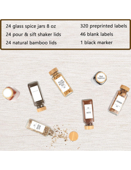 Juego de 24 Tarros de Vidrio para Especias SWOMMOLY 8 oz