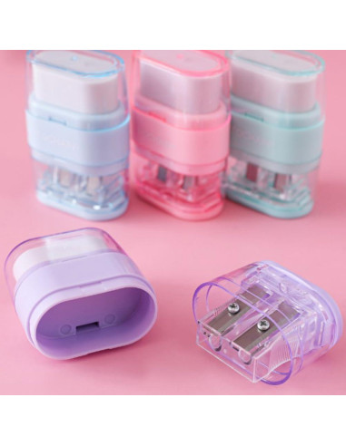 Sacapuntas Manual Waremew con Borrador Doble Agujero Azul