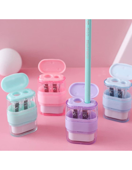 Sacapuntas Manual Waremew con Borrador Doble Agujero Azul