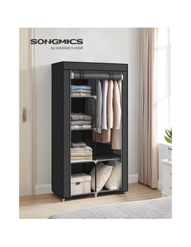 Armario Portátil SONGMICS Negro 88x45x168 cm 6 Estantes