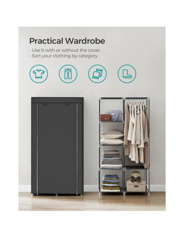 Armario Portátil SONGMICS Negro 88x45x168 cm 6 Estantes