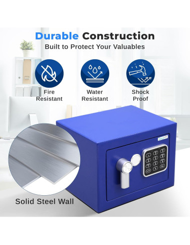 Caja Fuerte Digital SereneLife 23.1x17x17 cm Acero Azul