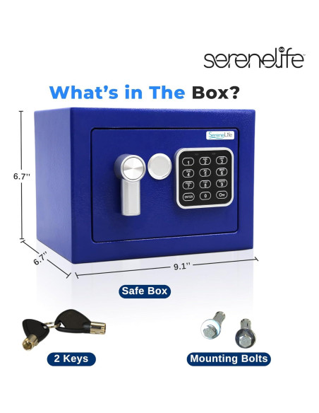 Caja Fuerte Digital SereneLife 23.1x17x17 cm Acero Azul