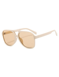 Gafas de sol aviador retro UV400 unisex marco beige