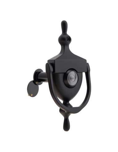 Golpeador de puerta con mirador HOJLKLD 15.24 cm Negro