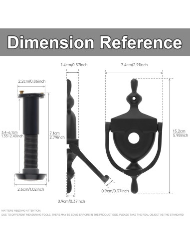 Golpeador de puerta con mirador HOJLKLD 15.24 cm Negro