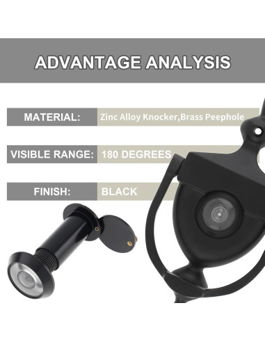 Golpeador de puerta con mirador HOJLKLD 15.24 cm Negro