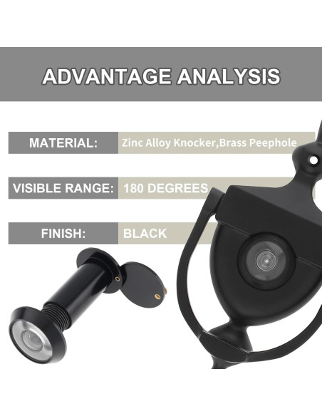 Golpeador de puerta con mirador HOJLKLD 15.24 cm Negro