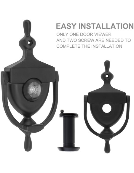 Golpeador de puerta con mirador HOJLKLD 15.24 cm Negro