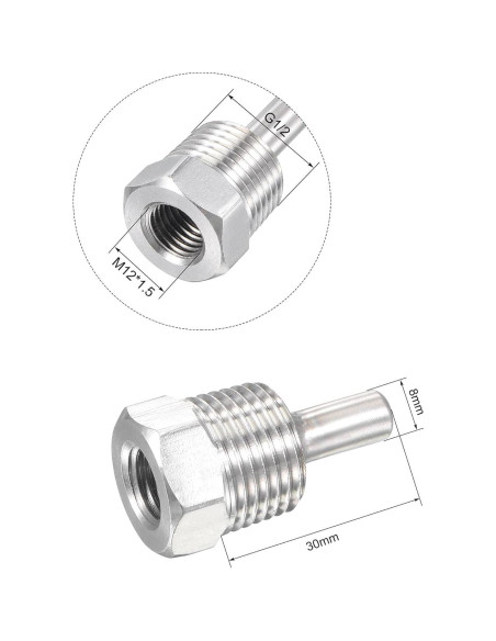 Termopar sin Soldadura uxcell G1/2 Acero Inoxidable 30mm