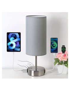 Lámpara de Mesita Yarra-Decor Gris con Carga USB y Control Táctil