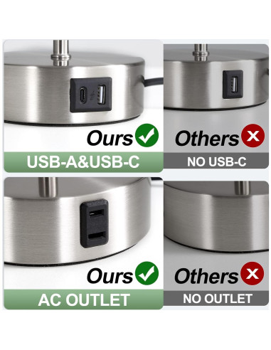 Lámpara de Mesita Yarra-Decor Gris con Carga USB y Control Táctil