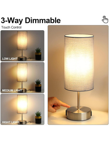 Lámpara de Mesita Yarra-Decor Gris con Carga USB y Control Táctil