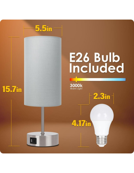 Lámpara de Mesita Yarra-Decor Gris con Carga USB y Control Táctil