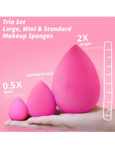 Conjunto de Esponjas de Maquillaje BEAKEY Rosa - Grande, Mini y Estándar 2
