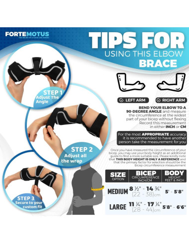 Soporte para Codo FORTEMOTUS Grande Negro - Férula Ajustable
