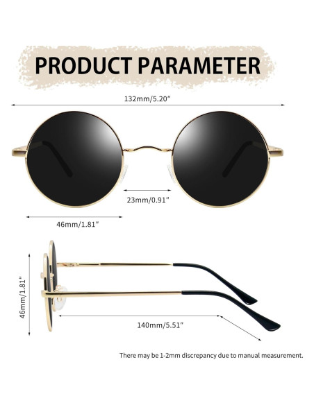 Gafas de sol redondas Joopin UV400 polarizadas doradas Gafas de sol redondas Joopin UV400 polarizadas doradas