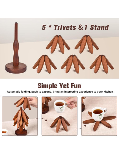 Juego de 5 Trivetes de Madera de Nogal en Forma de Árbol