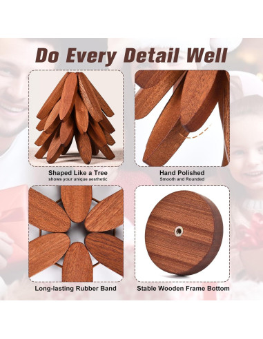 Juego de 5 Trivetes de Madera de Nogal en Forma de Árbol