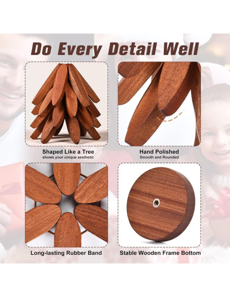 Juego de 5 Trivetes de Madera de Nogal en Forma de Árbol