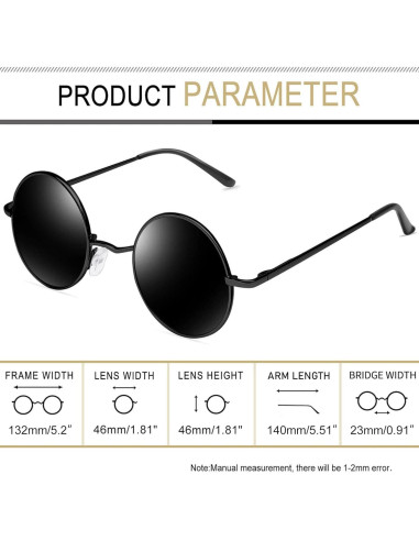 Gafas de sol redondas Joopin UV400 polarizadas negras