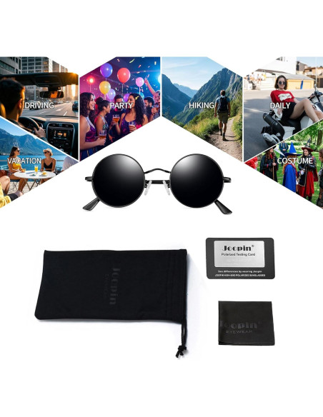 Gafas de sol redondas Joopin UV400 polarizadas negras Gafas de sol redondas Joopin UV400 polarizadas negras
