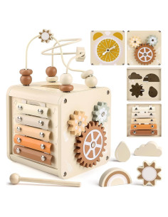 Cubo de Actividad Sensorial de Madera Vanplay 5 en 1 para Bebés