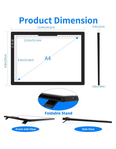 Tableta de Luz A4 HIUKCOLED Recargable con Brillo Ajustable