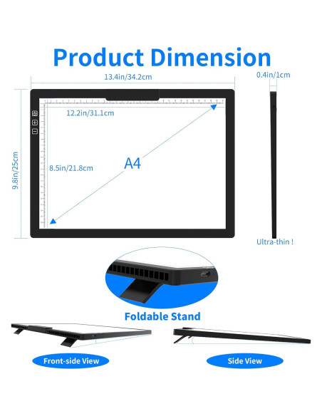 Tableta de Luz A4 HIUKCOLED Recargable con Brillo Ajustable
