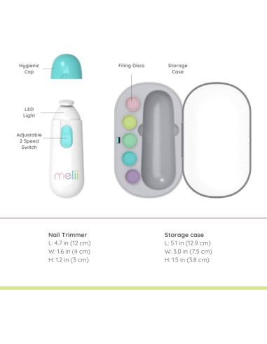 Lima de Uñas Eléctrica Melii para Bebés y Niños - 5 Discos
