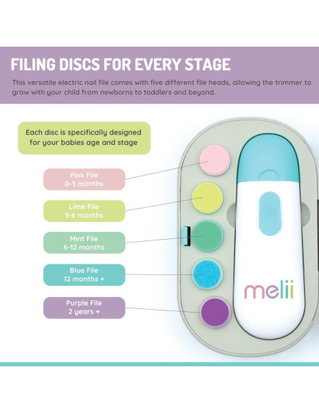 Lima de Uñas Eléctrica Melii para Bebés y Niños - 5 Discos