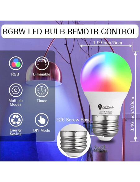 Bombilla LED RGB Nawvace 5W con control remoto, 30 colores