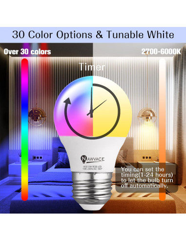 Bombilla LED RGB Nawvace 5W con control remoto, 30 colores