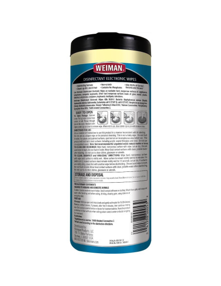 Toallitas Desinfectantes Weiman para Electrónicos - 30 Unidades
