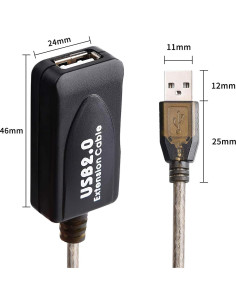 Cable de Extensión USB 2.0 Activo LDKCOK 5M Negro 480 Mbps 2