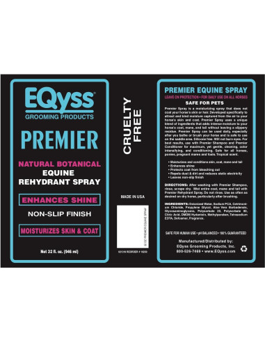EQyss Premier Spray Hidrante para Caballos 0.95L - Brillo y Suavidad