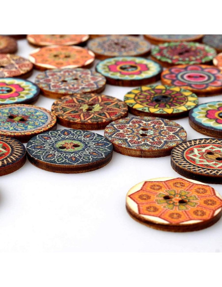 Botones de Madera Multicolor EUBags 100 Pcs 2.54 cm Retro