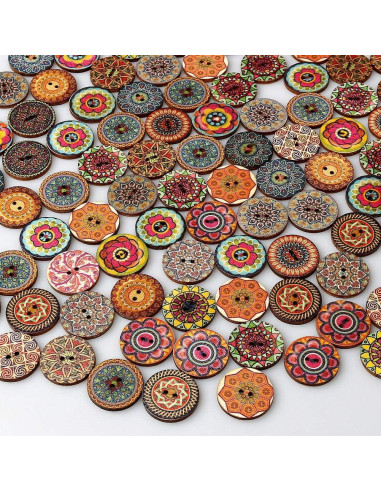 Botones de Madera Multicolor EUBags 100 Pcs 2.54 cm Retro