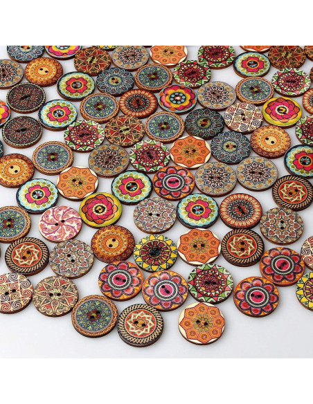 Botones de Madera Multicolor EUBags 100 Pcs 2.54 cm Retro