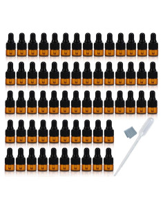 50 Botellas de Vidrio Ámbar 1ml con Cuentagotas y Paño Limpio