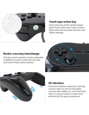 Controlador Clásico Pro Suifaqi con Cable para Nintendo Wii