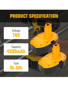 2 Baterías 4.5Ah Ni-Mh 18V Dewalt DC9096 Reemplazo 2