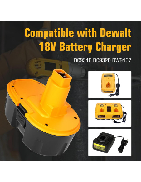 2 Baterías 4.5Ah Ni-Mh 18V Dewalt DC9096 Reemplazo