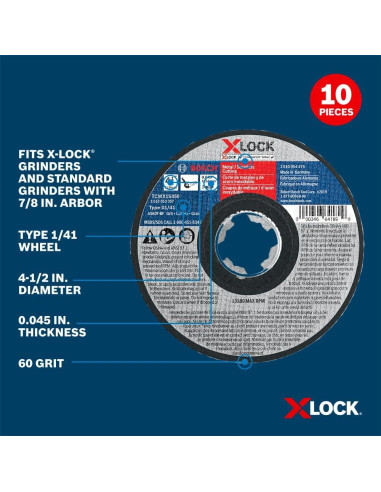 Ruedas de Corte Bosch X-Lock 4.5" Metal Acero Inoxidable - 10 Pzas
