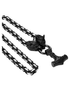 Collar Vikingo OIDEA Martillo de Thor con Cadena de Lobo 71cm